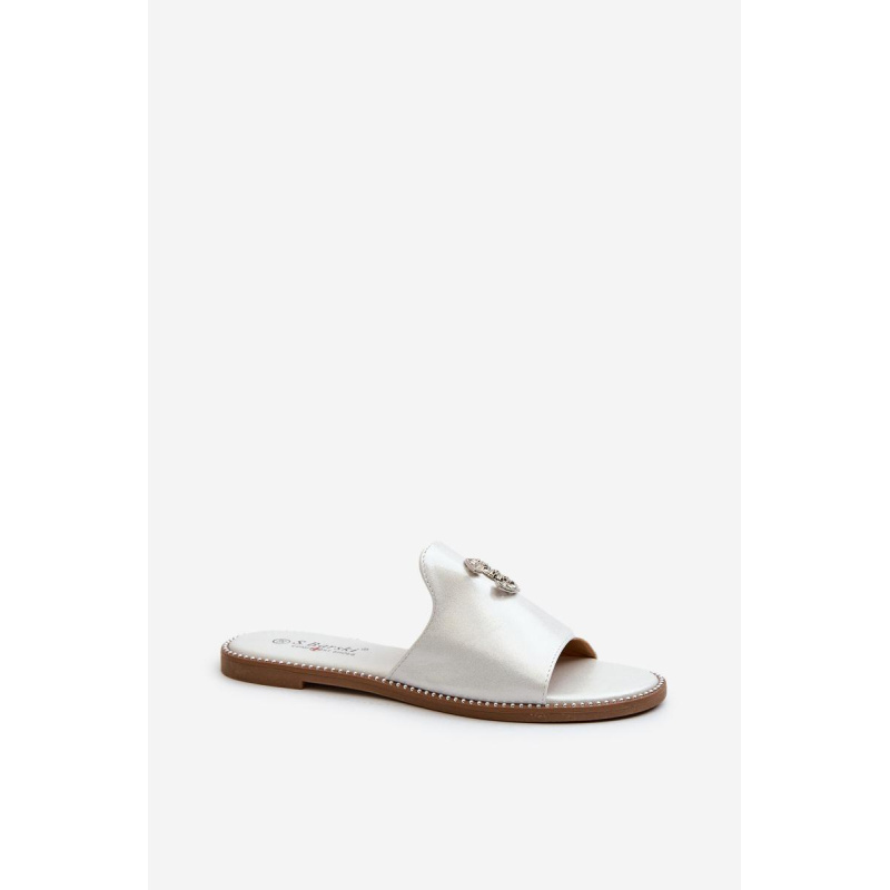 Elegantné Dámske Lesklé Papuče S Ozdobou S.Barski KV27-050 Strieborné - Srebrny