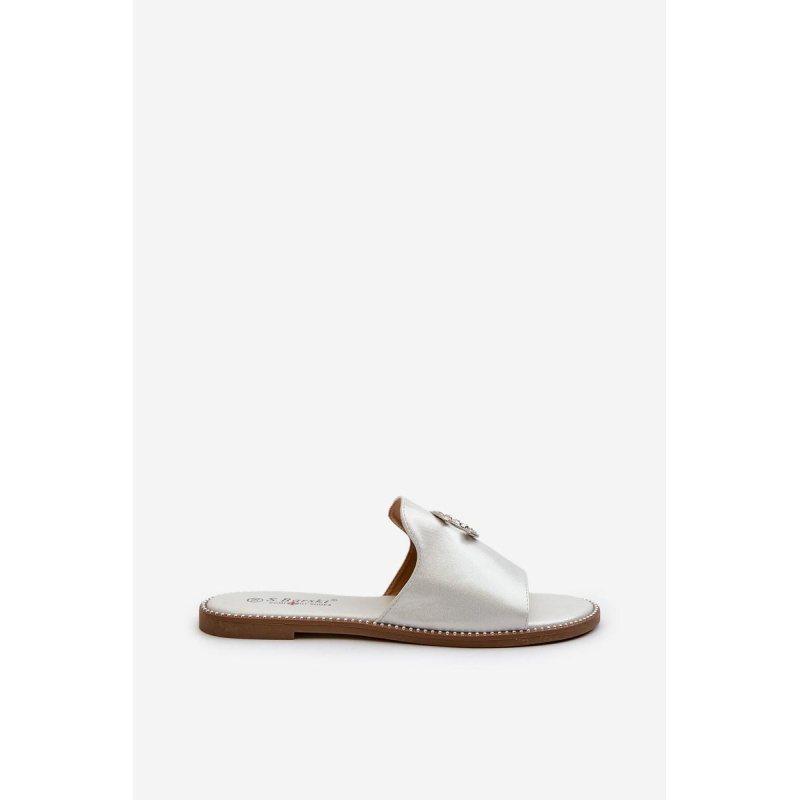 Elegantné Dámske Lesklé Papuče S Ozdobou S.Barski KV27-050 Strieborné - Srebrny