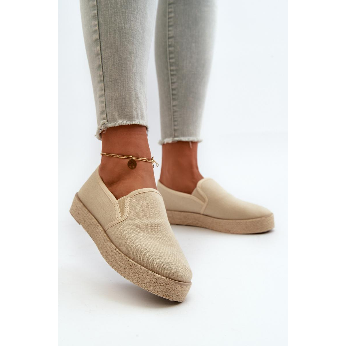 Dámske béžové espadrilky na platforme Naloenma - Béžová