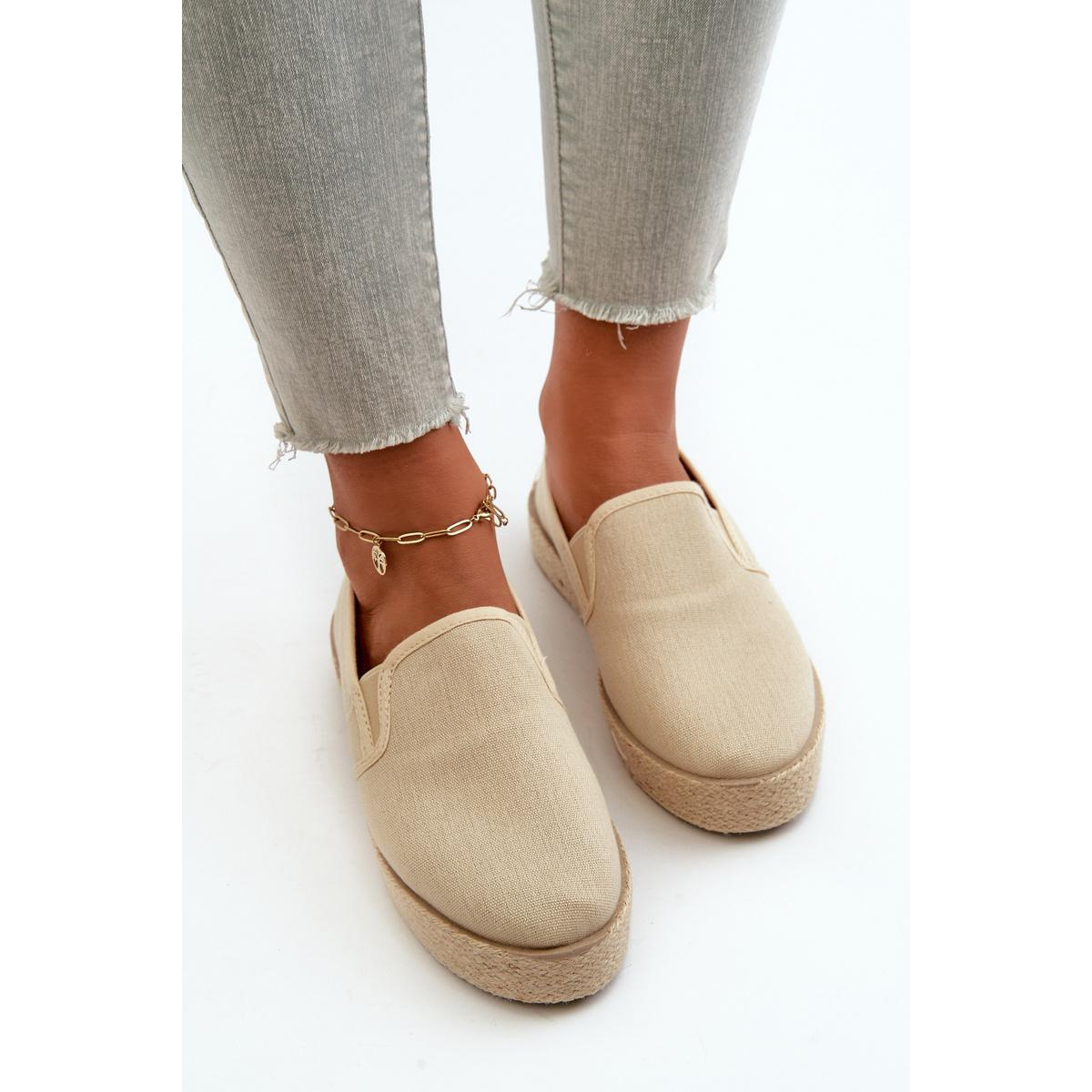 Dámske béžové espadrilky na platforme Naloenma - Béžová