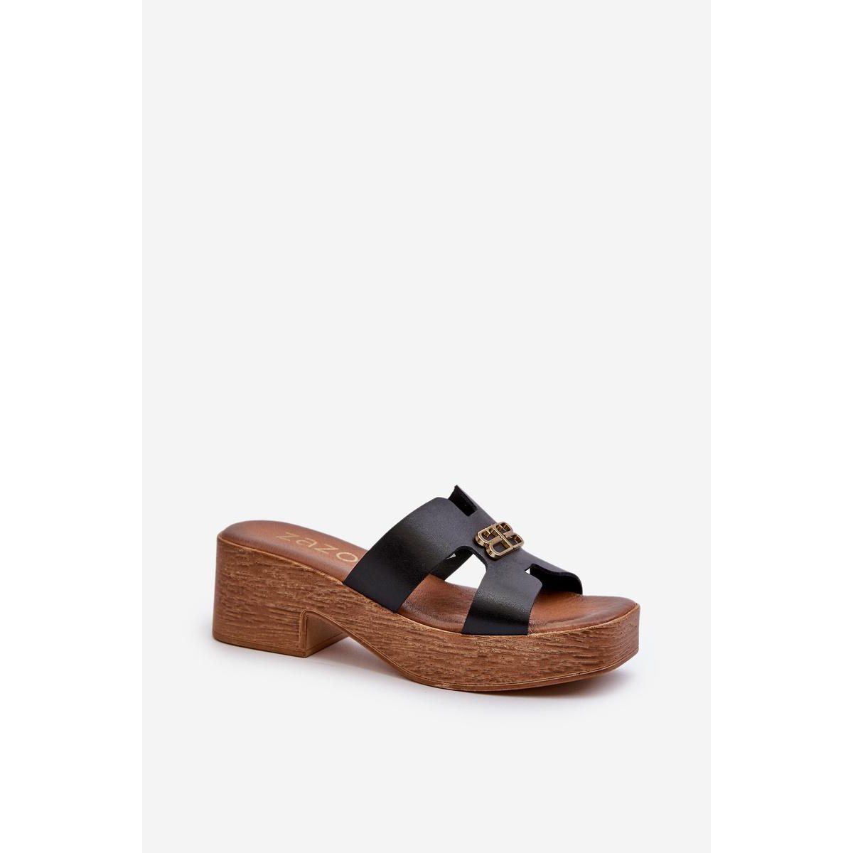 Zazoo 40412 Kožené Elegantné Dámske Papuče S Zlatým Ozdobením Čierne - Čierna