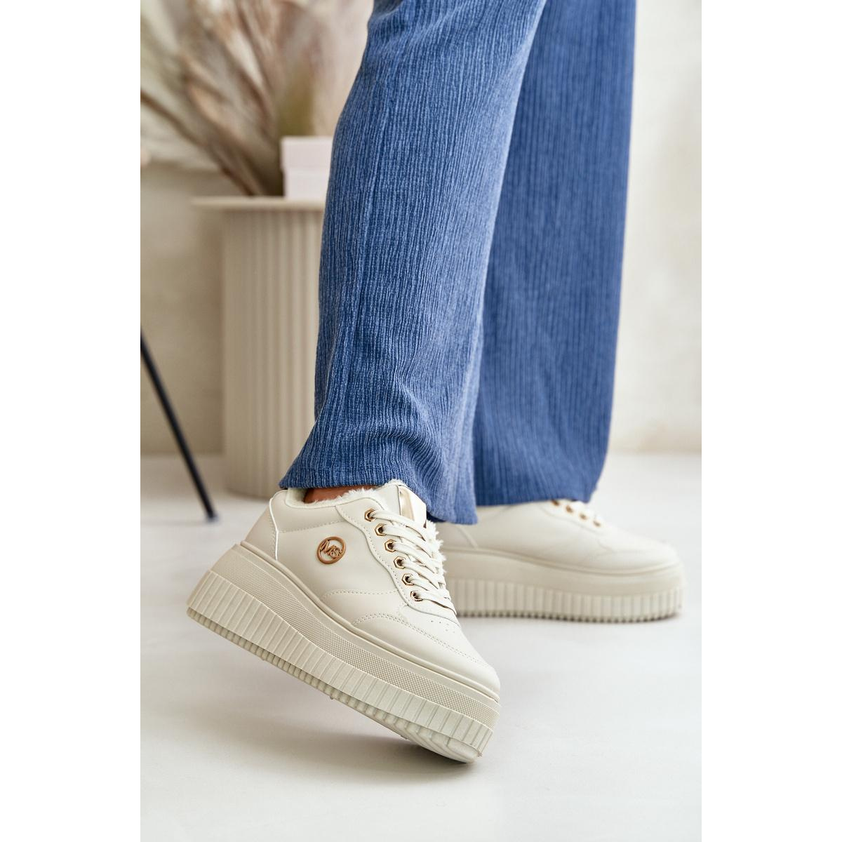 Sneakersy Dámske Športové Topánky Zateplené Na Masívnej Podošve Béžové Ardiela - Béžová