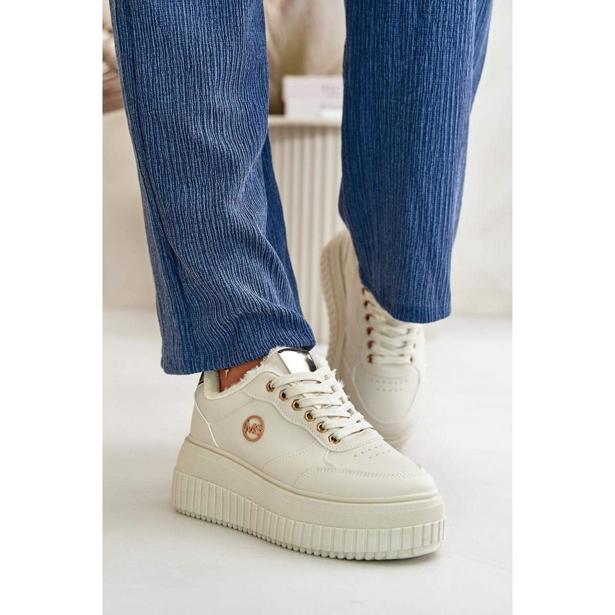 Sneakersy Dámske Športové Topánky Zateplené Na Masívnej Podošve Béžové Ardiela - Béžová