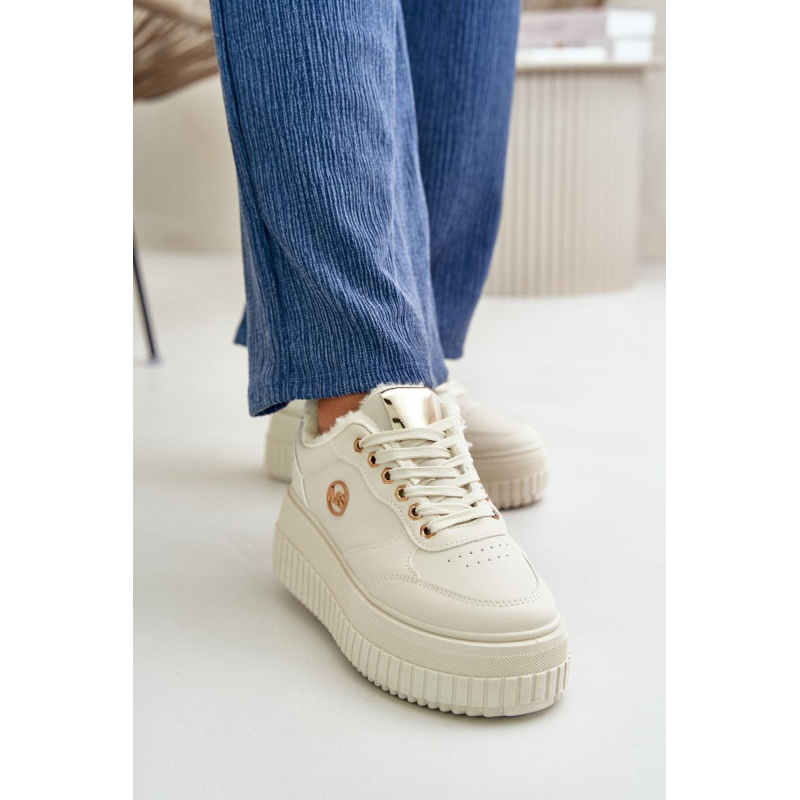Sneakersy Dámske Športové Topánky Zateplené Na Masívnej Podošve Béžové Ardiela - Béžová