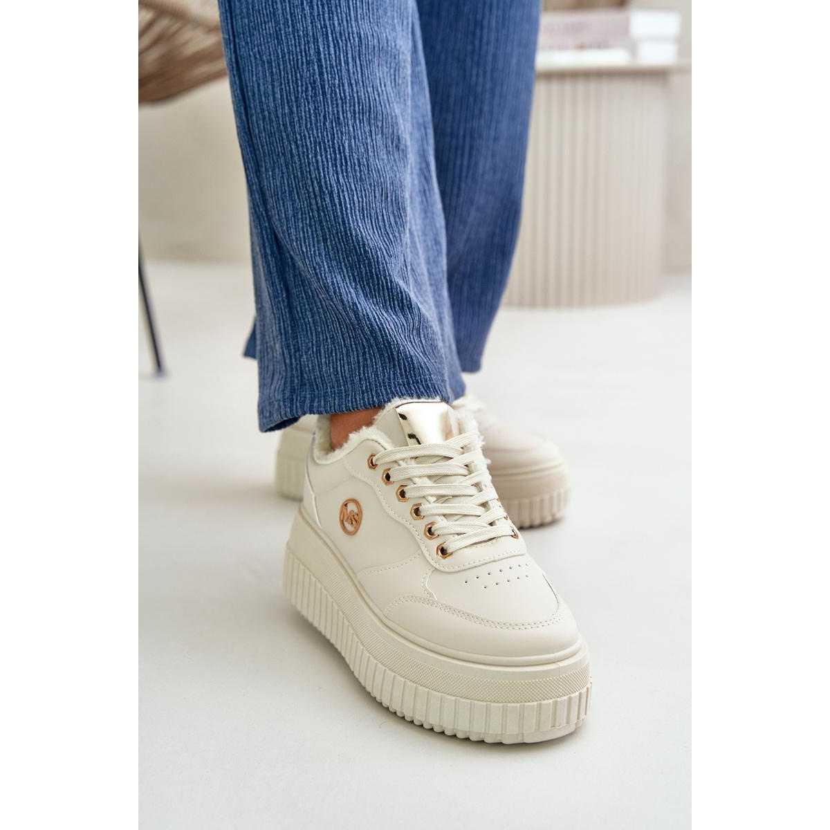 Sneakersy Dámske Športové Topánky Zateplené Na Masívnej Podošve Béžové Ardiela - Béžová