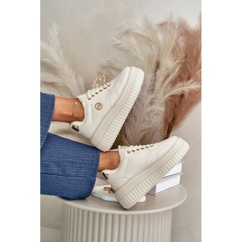 Sneakersy Dámske Športové Topánky Zateplené Na Masívnej Podošve Béžové Ardiela - Béžová