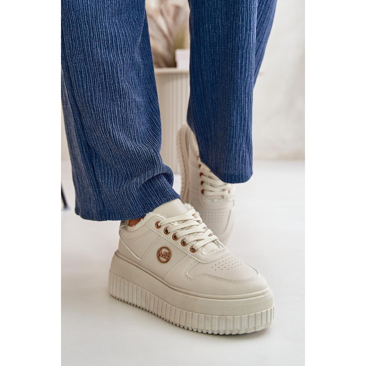 Sneakers Dámske Športové Topánky Zateplené Na Masívnej Podrážke Béžové Verissha - Béžová