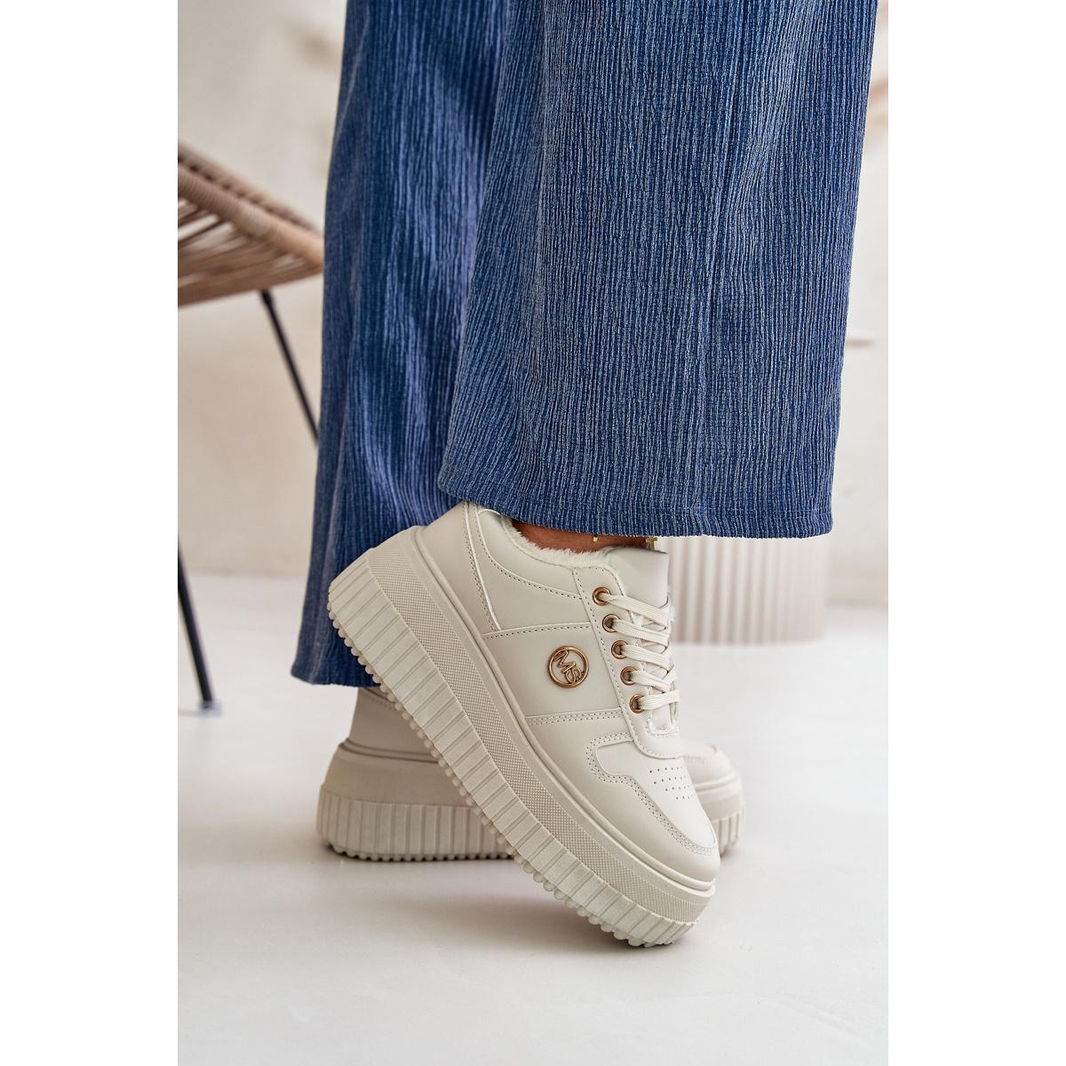 Sneakers Dámske Športové Topánky Zateplené Na Masívnej Podrážke Béžové Verissha - Béžová