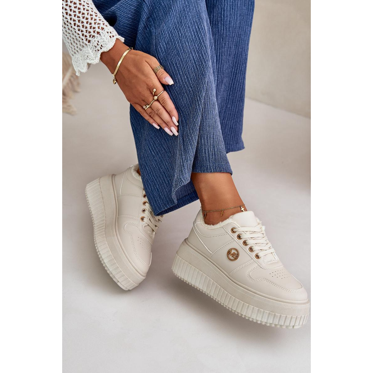 Sneakers Dámske Športové Topánky Zateplené Na Masívnej Podrážke Béžové Verissha - Béžová