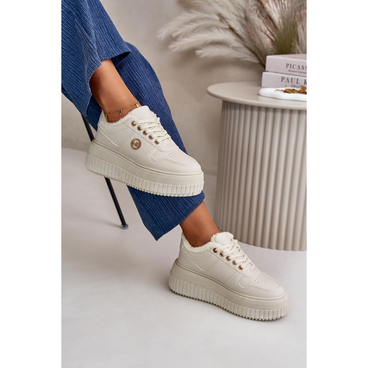 Sneakers Dámske Športové Topánky Zateplené Na Masívnej Podrážke Béžové Verissha - Béžová