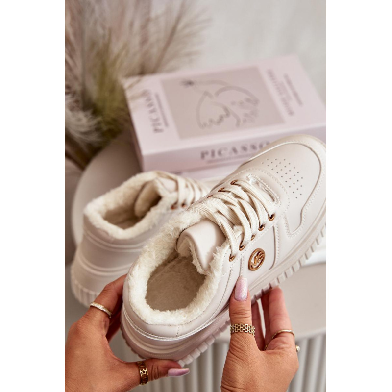 Sneakers Dámske Športové Topánky Zateplené Na Masívnej Podrážke Béžové Verissha - Béžová