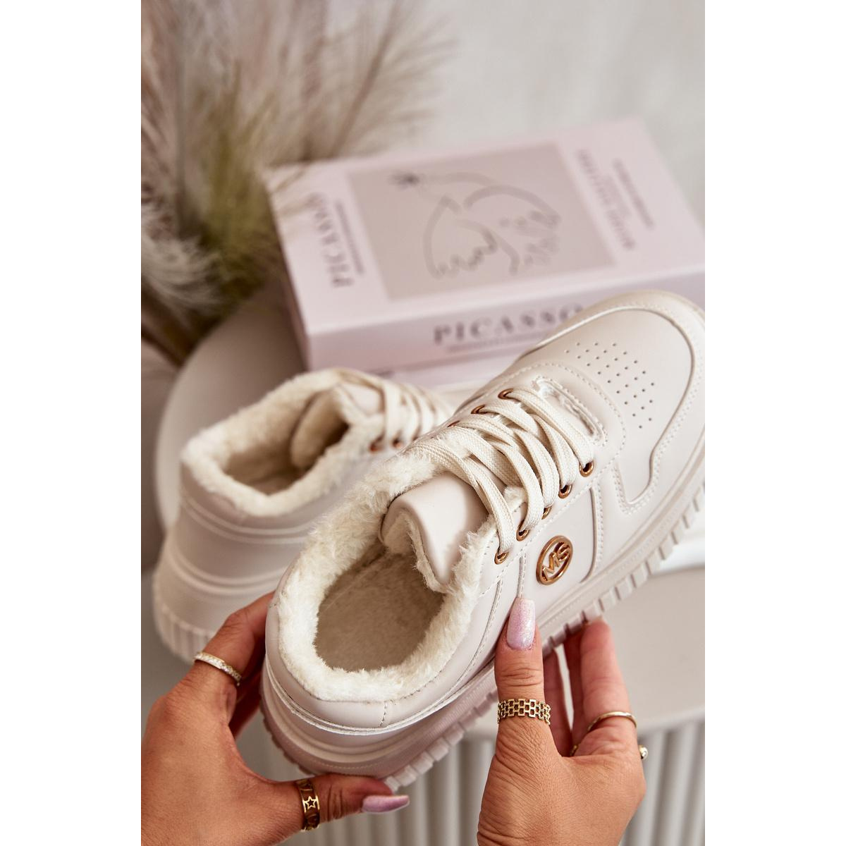 Sneakers Dámske Športové Topánky Zateplené Na Masívnej Podrážke Béžové Verissha - Béžová