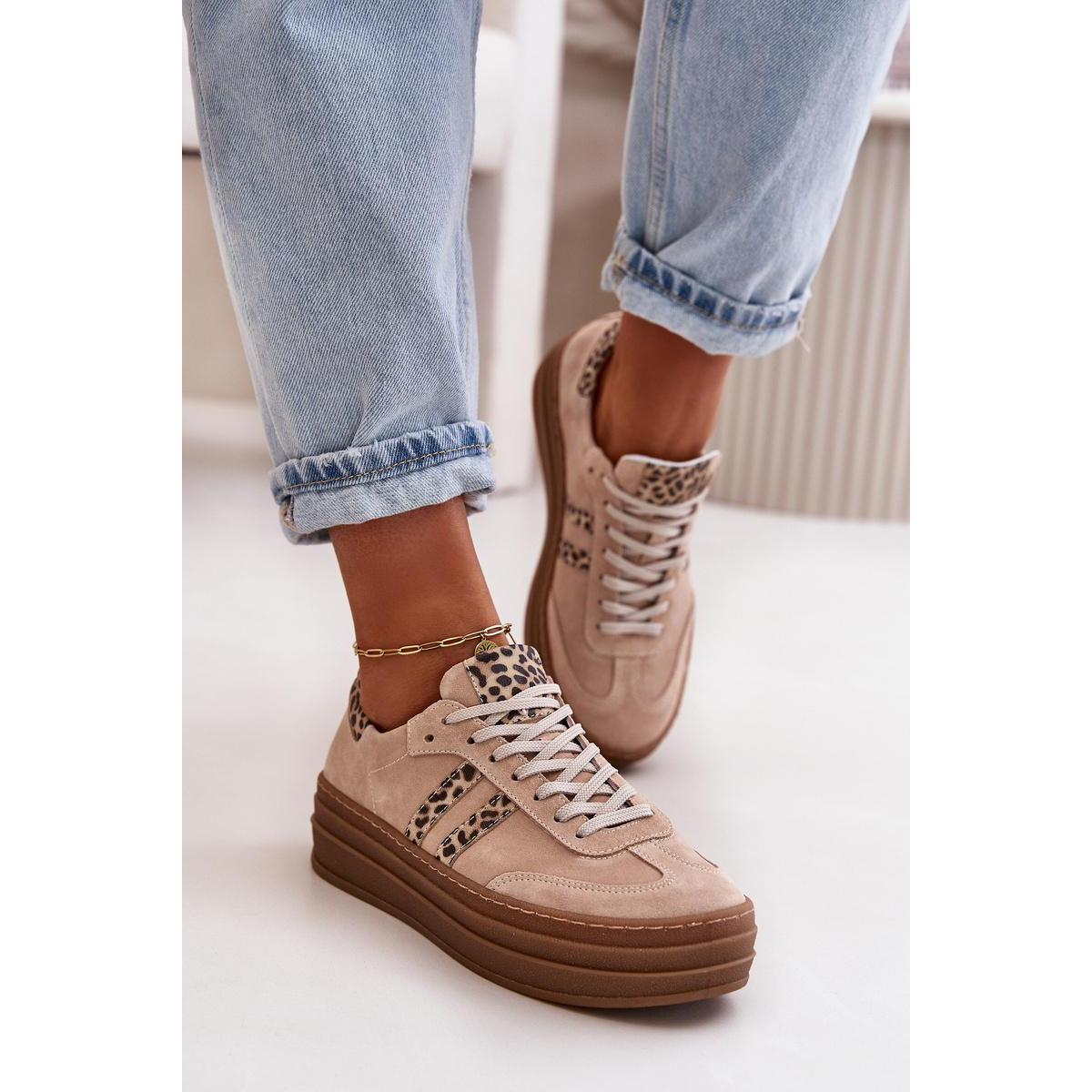 Zazoo N1068S4 Dámske Semišové Sneakersy Na Platforme Leopard Rúžové - Odtiene ružovej