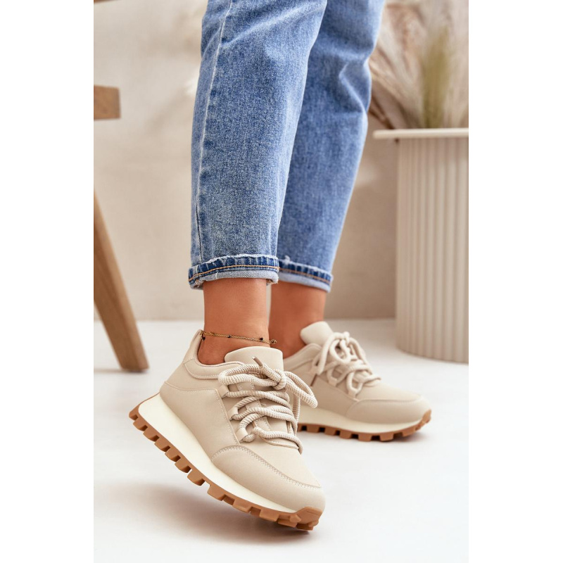 Športové Topánky Sneakers Na Platforme Z Eko Kože Béžové Riadella - Béžová