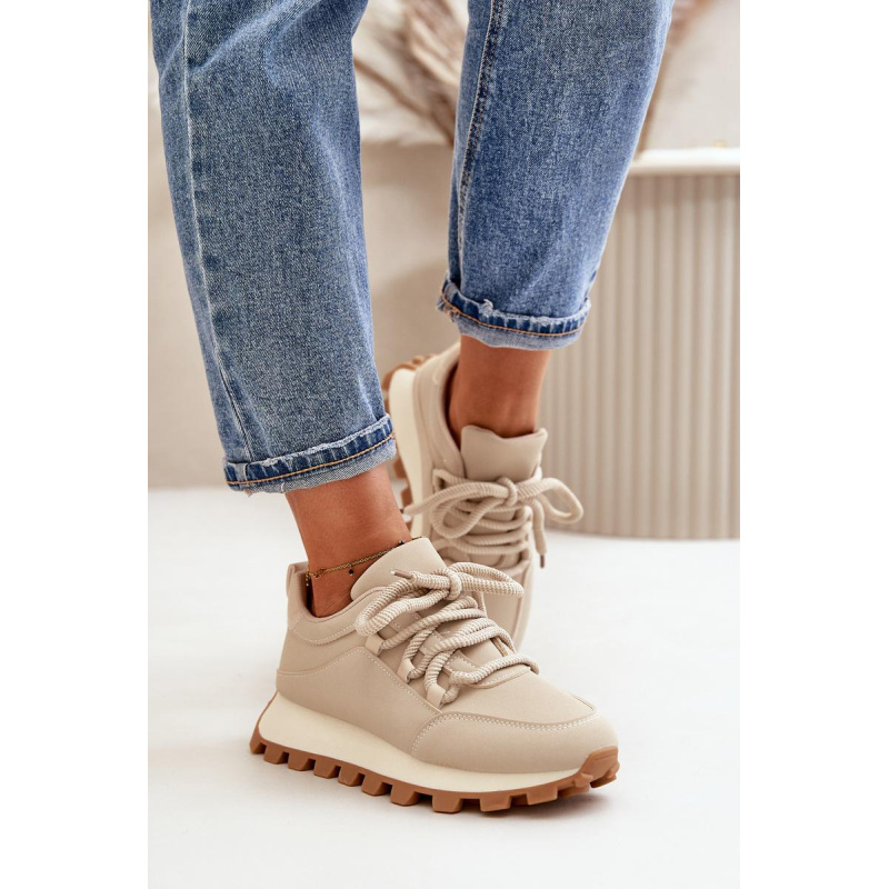 Športové Topánky Sneakers Na Platforme Z Eko Kože Béžové Riadella - Béžová