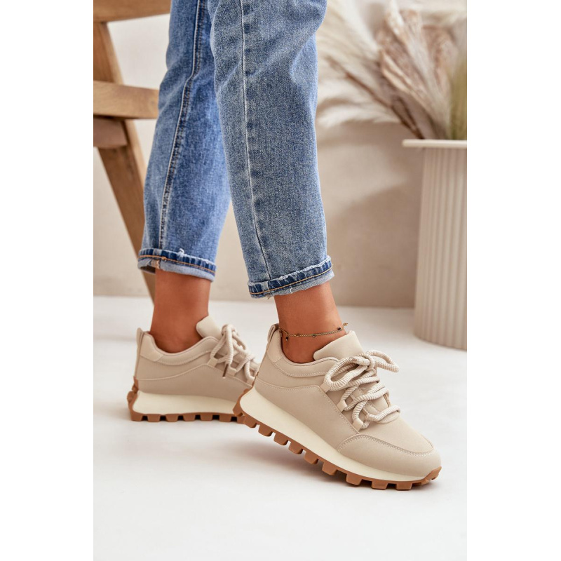 Športové Topánky Sneakers Na Platforme Z Eko Kože Béžové Riadella - Béžová