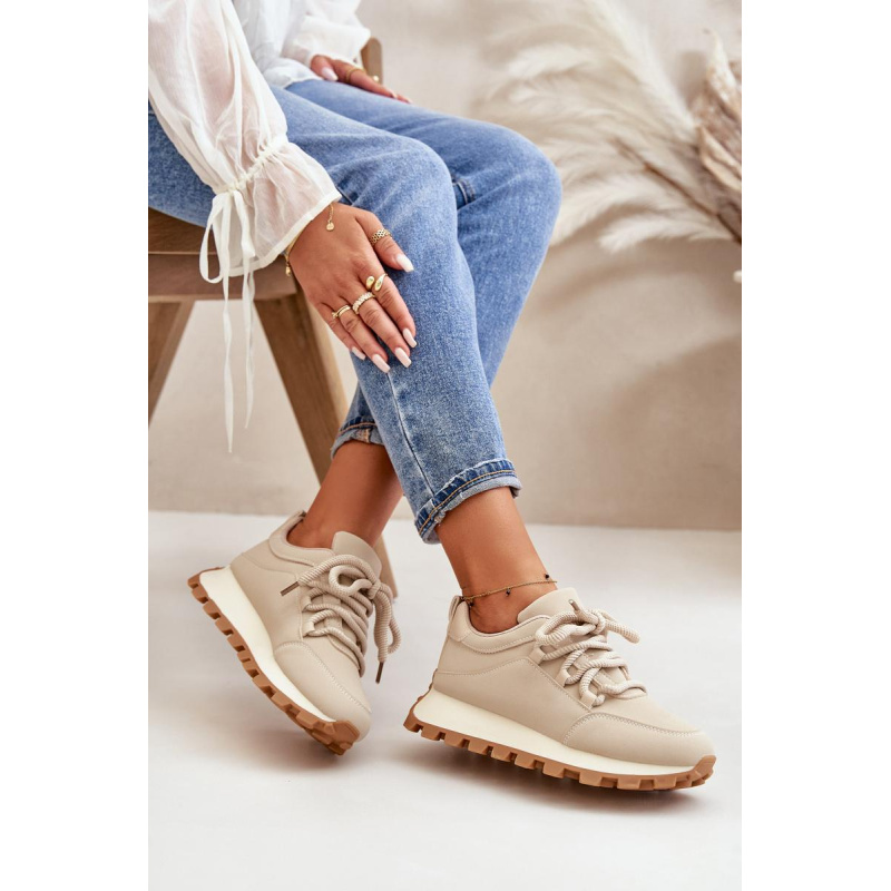 Športové Topánky Sneakers Na Platforme Z Eko Kože Béžové Riadella - Béžová
