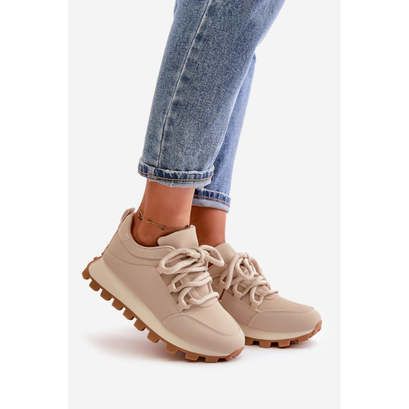 Športové Topánky Sneakers Na Platforme Z Eko Kože Béžové Riadella - Béžová