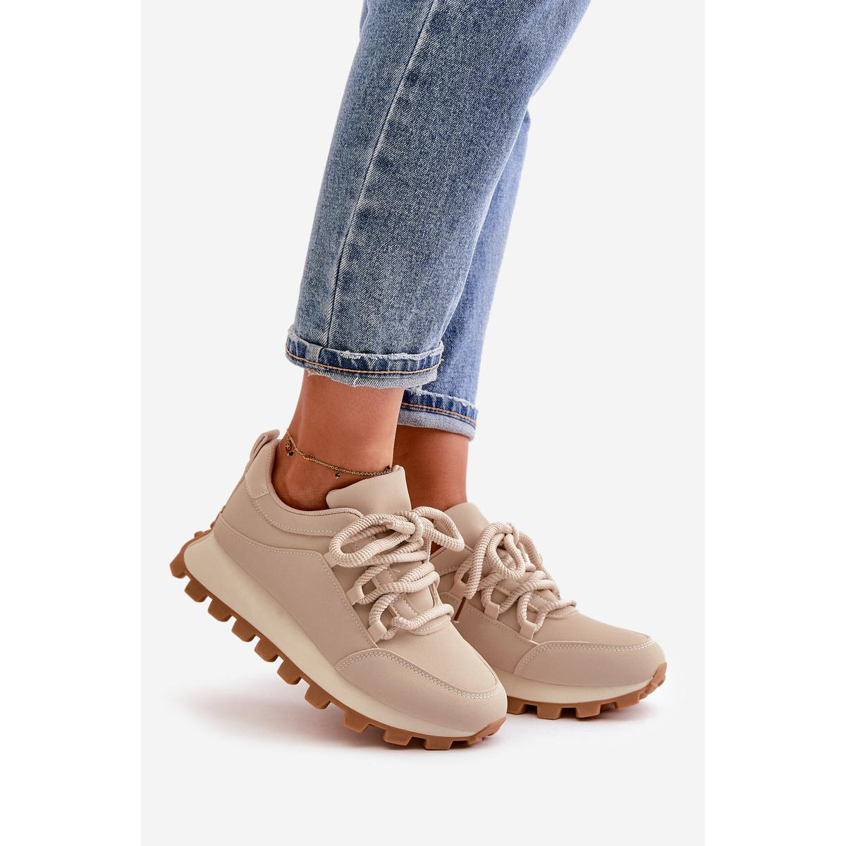 Športové Topánky Sneakers Na Platforme Z Eko Kože Béžové Riadella - Béžová