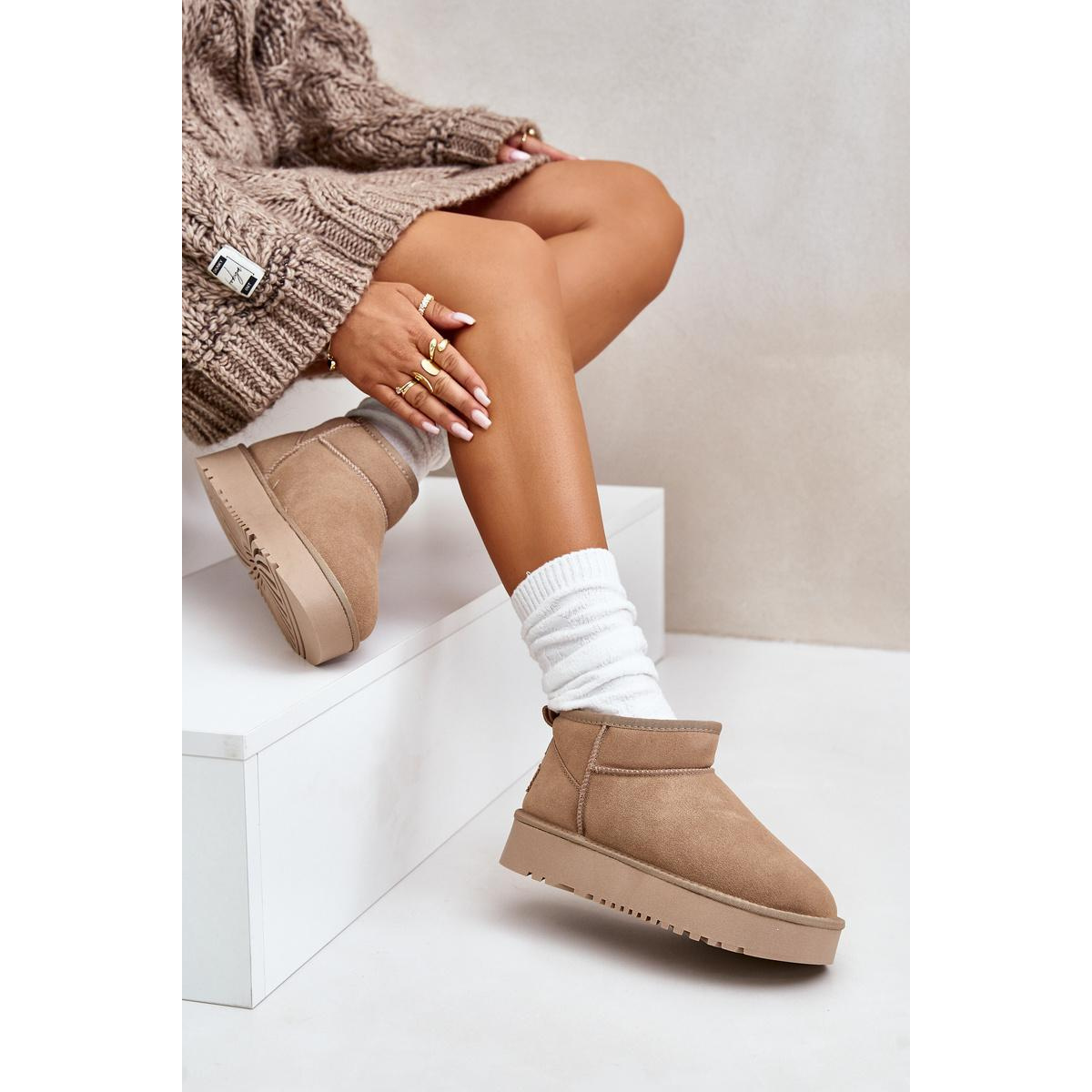Dámske Semišové Snehule Na Platforme Béžové Nereviana - Béžová
