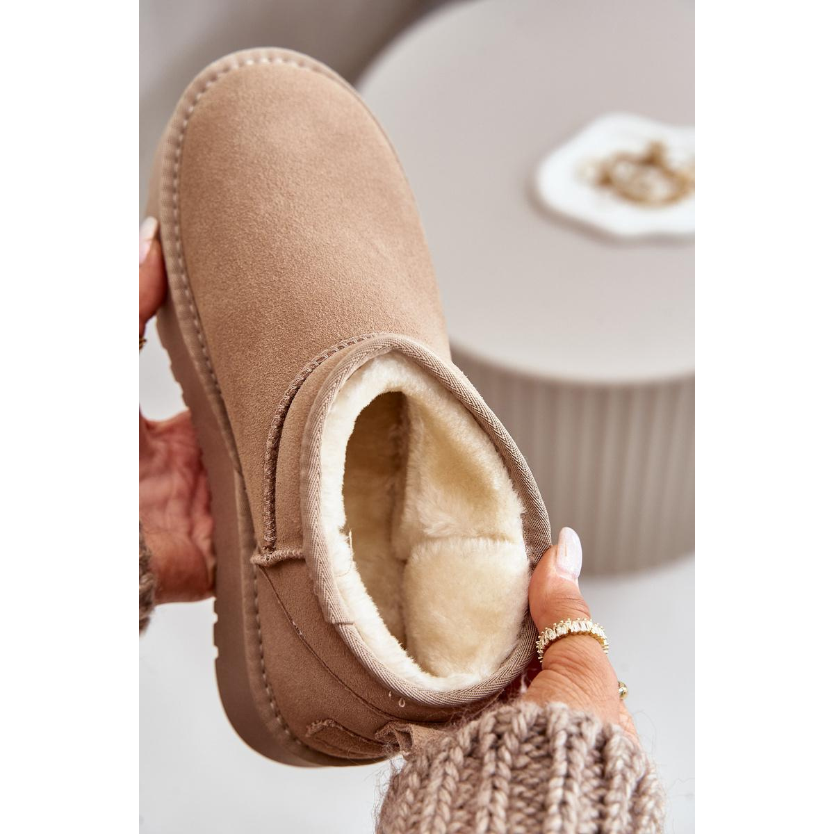 Dámske Semišové Snehule Na Platforme Béžové Nereviana - Béžová