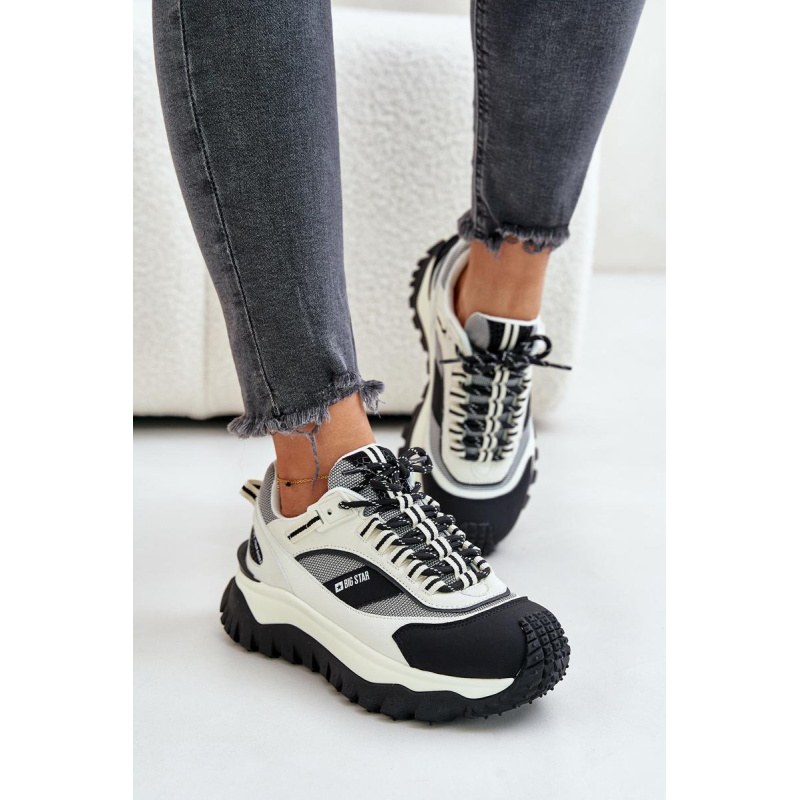 Kožené Dámske Sneakersy Na Platforme Big Star OO274A220 HI-POLY SYSTEM Biela-Čierna - Čierna || Biela