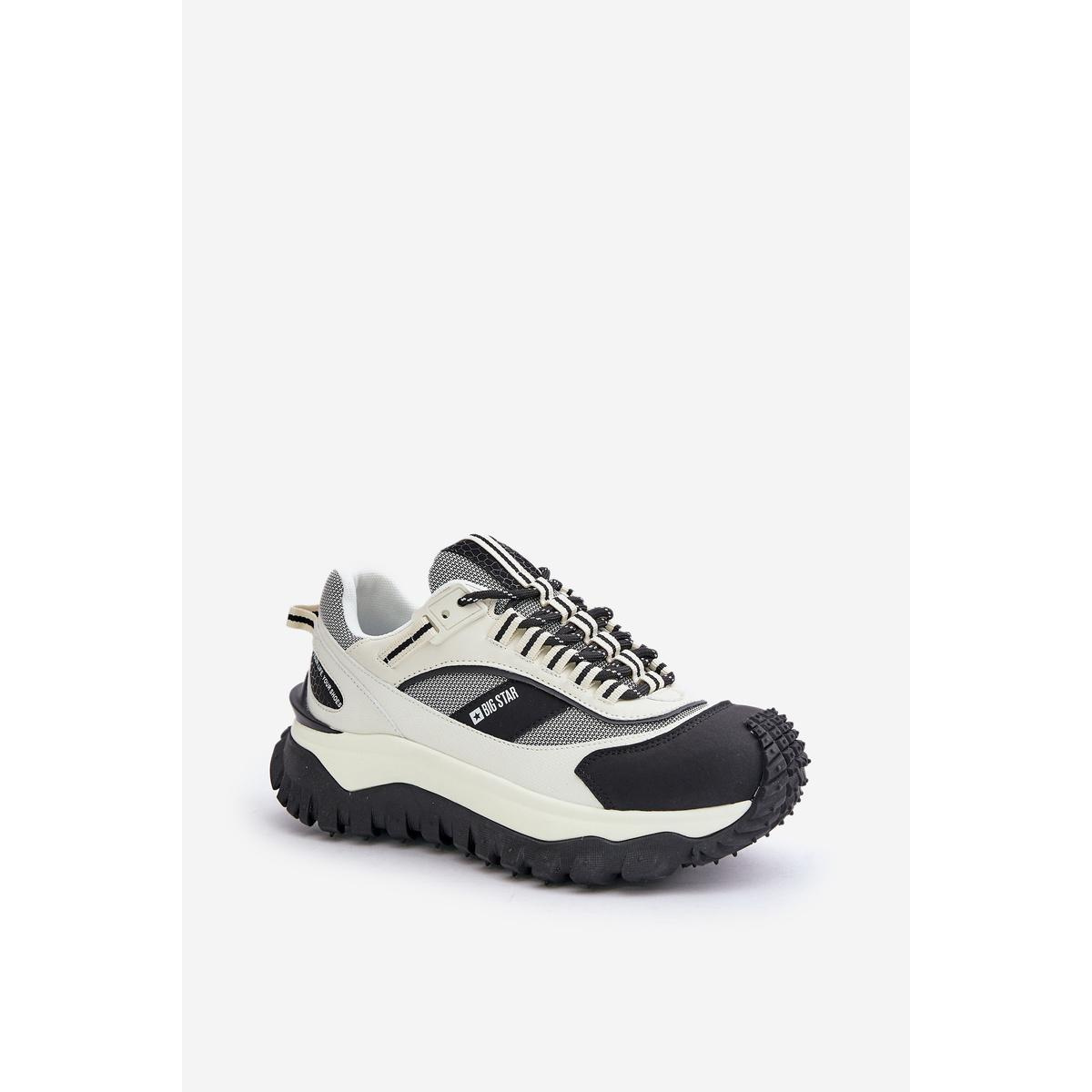 Kožené Dámske Sneakersy Na Platforme Big Star OO274A220 HI-POLY SYSTEM Biela-Čierna - Čierna || Biela