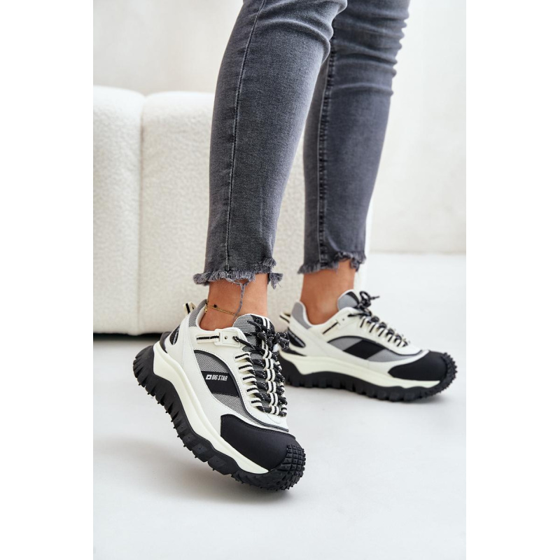 Kožené Dámske Sneakersy Na Platforme Big Star OO274A220 HI-POLY SYSTEM Biela-Čierna - Čierna || Biela