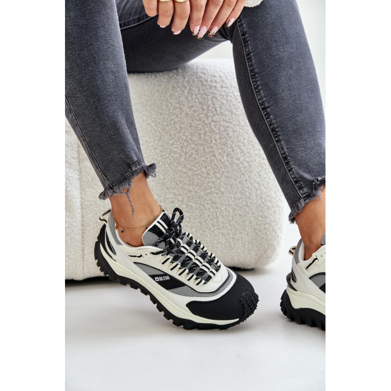 Kožené Dámske Sneakersy Na Platforme Big Star OO274A220 HI-POLY SYSTEM Biela-Čierna - Čierna || Biela