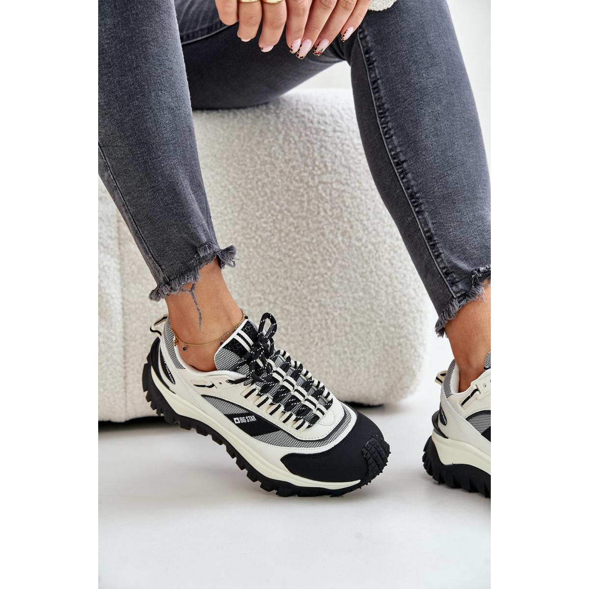 Kožené Dámske Sneakersy Na Platforme Big Star OO274A220 HI-POLY SYSTEM Biela-Čierna - Čierna || Biela