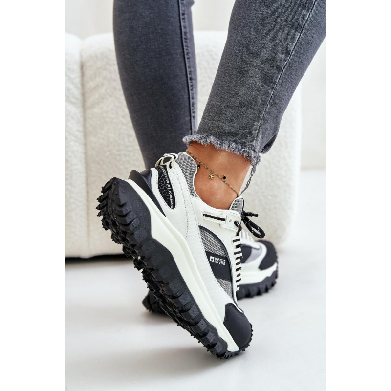 Kožené Dámske Sneakersy Na Platforme Big Star OO274A220 HI-POLY SYSTEM Biela-Čierna - Čierna || Biela