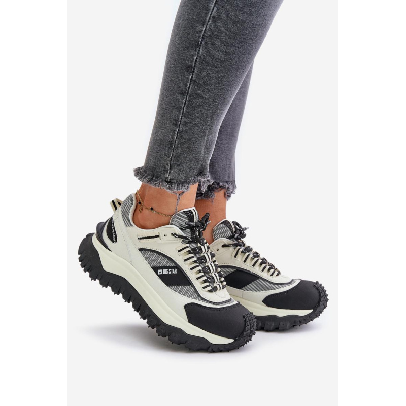Kožené Dámske Sneakersy Na Platforme Big Star OO274A220 HI-POLY SYSTEM Biela-Čierna - Čierna || Biela