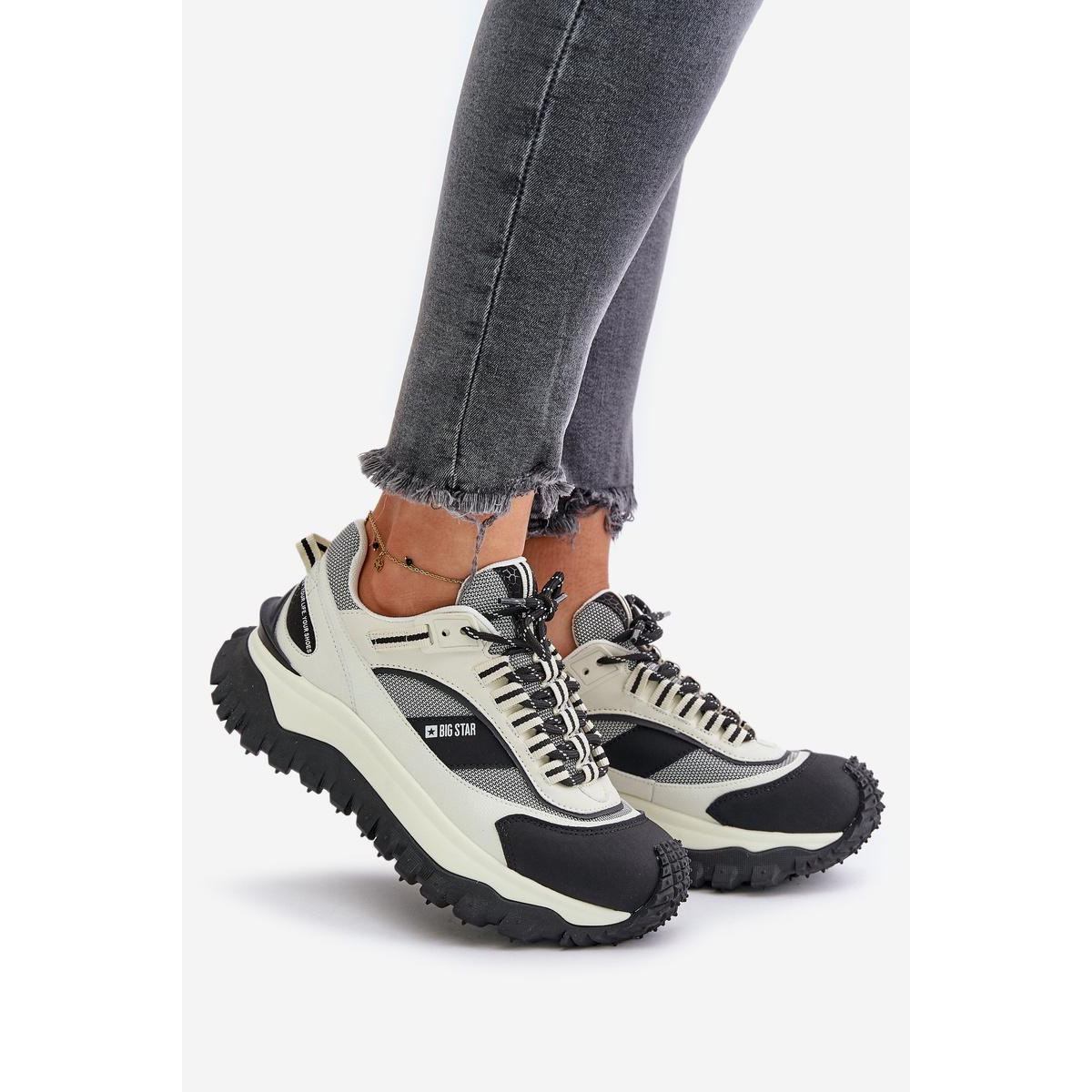 Kožené Dámske Sneakersy Na Platforme Big Star OO274A220 HI-POLY SYSTEM Biela-Čierna - Čierna || Biela