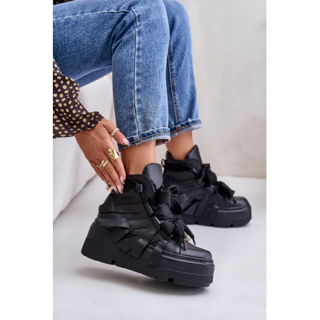Kožené Dámske Sneakersy Na Masívnej Platforme CheBello 4561 Čierne - Čierna
