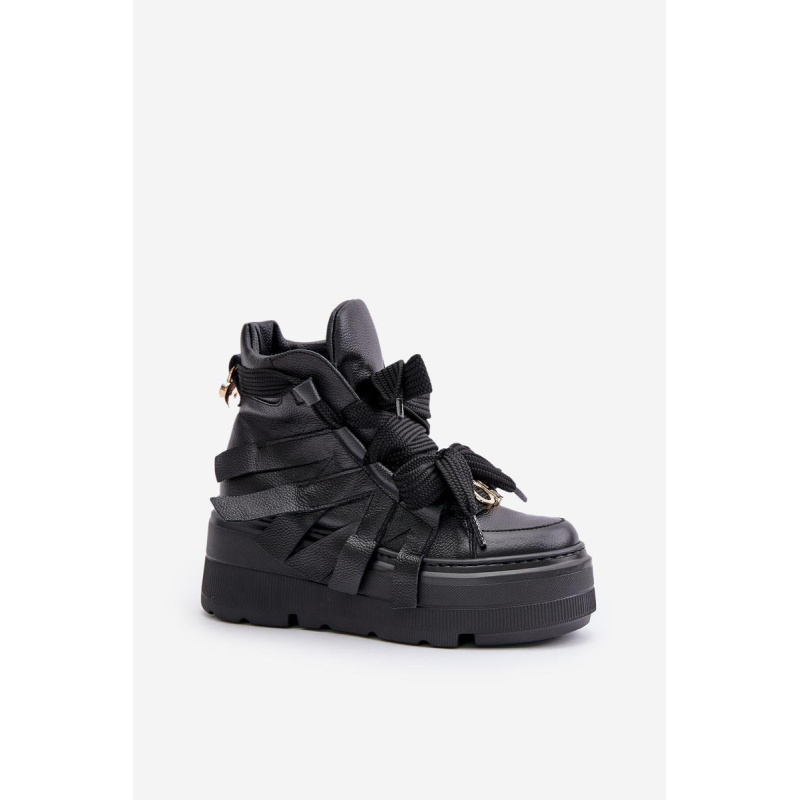 Kožené Dámske Sneakersy Na Masívnej Platforme CheBello 4561 Čierne - Čierna