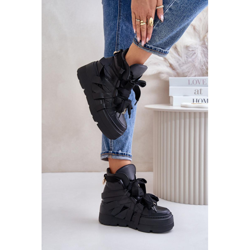 Kožené Dámske Sneakersy Na Masívnej Platforme CheBello 4561 Čierne - Čierna