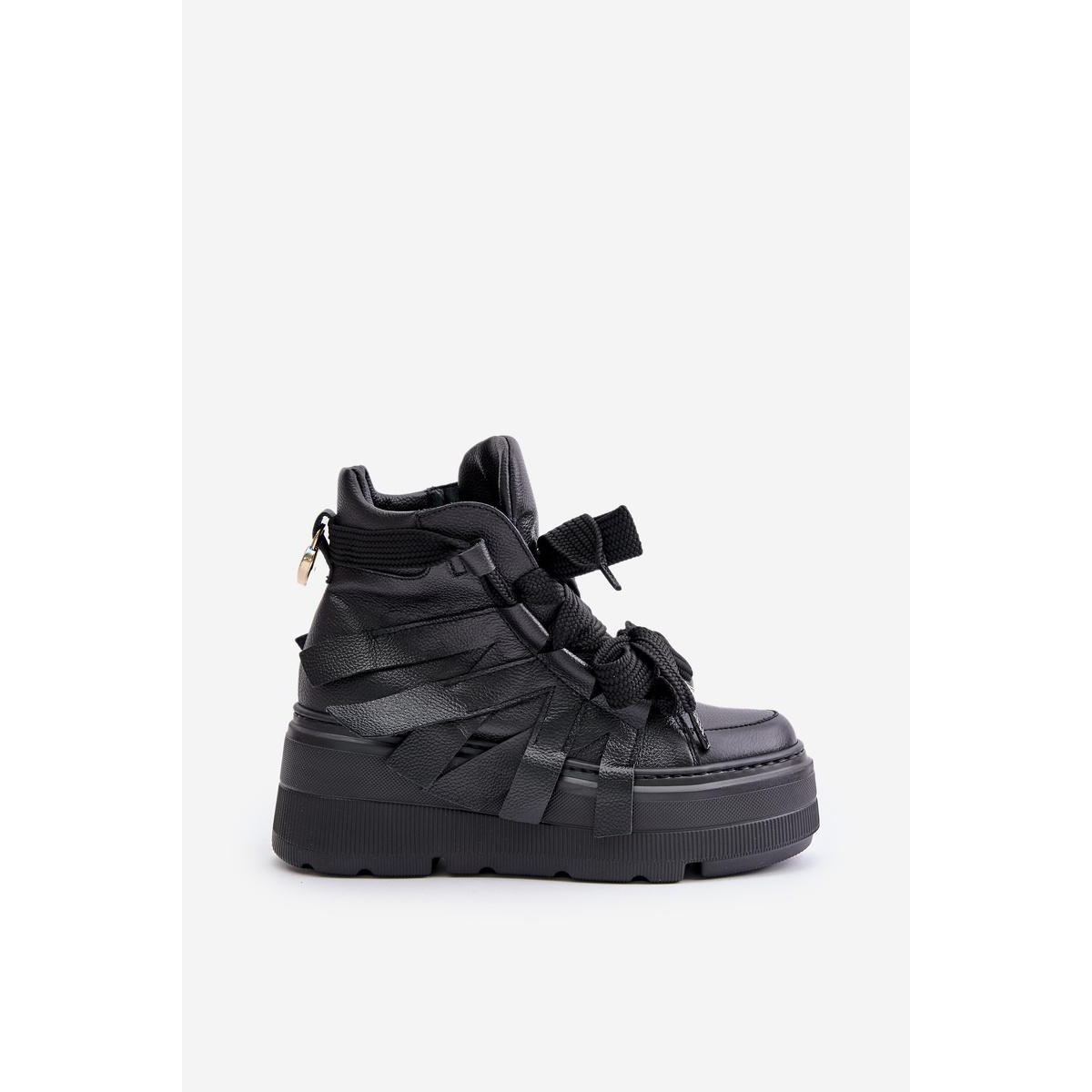 Kožené Dámske Sneakersy Na Masívnej Platforme CheBello 4561 Čierne - Čierna