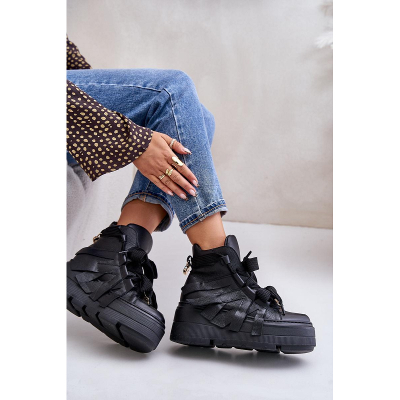 Kožené Dámske Sneakersy Na Masívnej Platforme CheBello 4561 Čierne - Čierna
