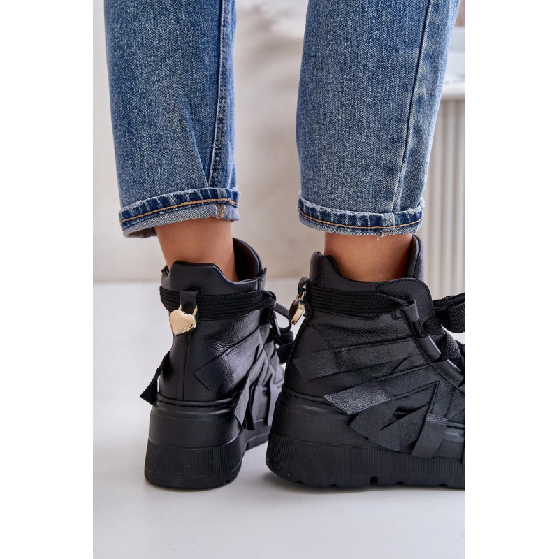 Kožené Dámske Sneakersy Na Masívnej Platforme CheBello 4561 Čierne - Čierna
