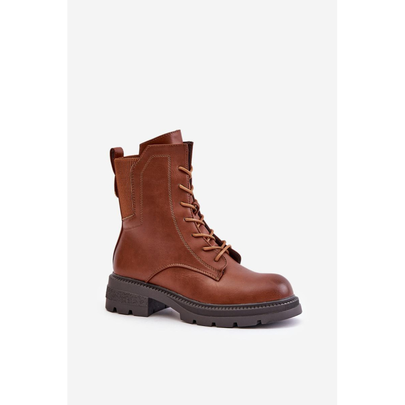 Zateplené boots workery na zips hnedé Leairae - Odtiene hnedej a béžovej