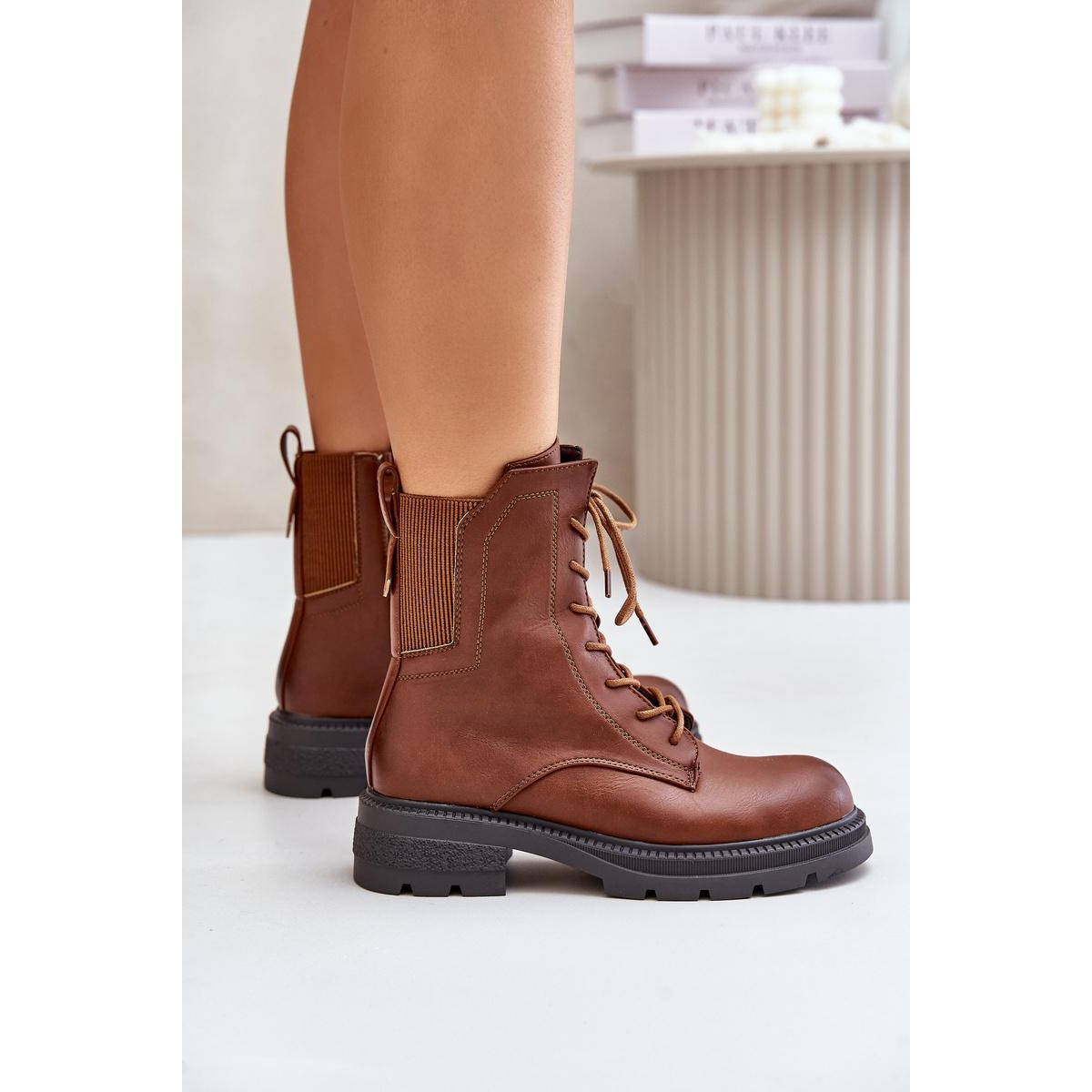 Zateplené boots workery na zips hnedé Leairae - Odtiene hnedej a béžovej