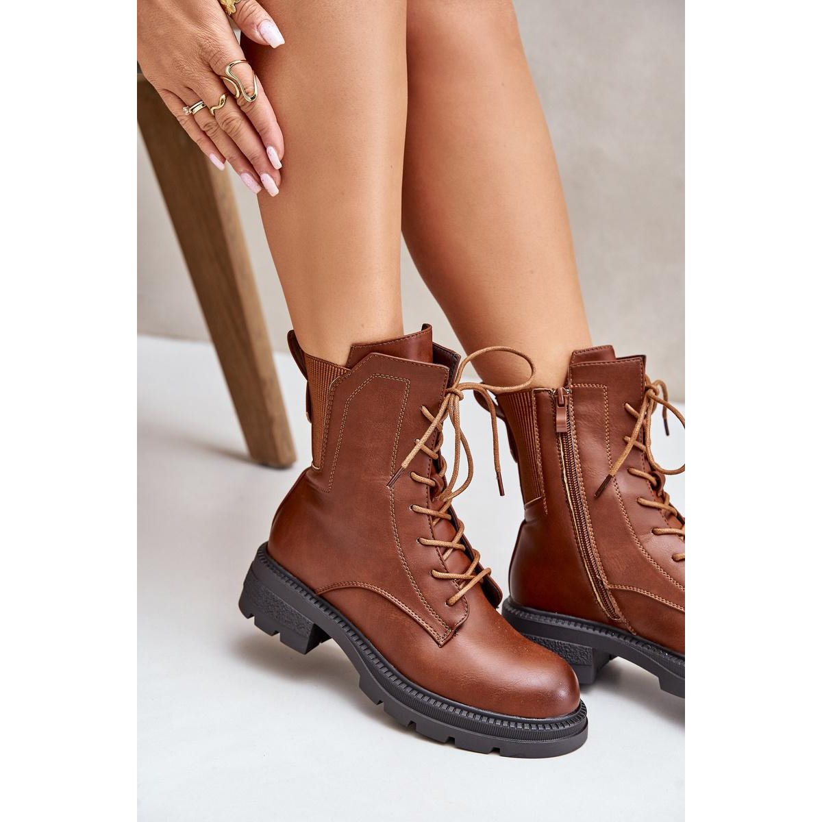 Zateplené boots workery na zips hnedé Leairae - Odtiene hnedej a béžovej
