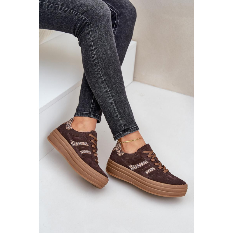 Zazoo N1176 Semišové Sneakers Na Platforme Leopard Čokoládové - Odtiene hnedej a béžovej
