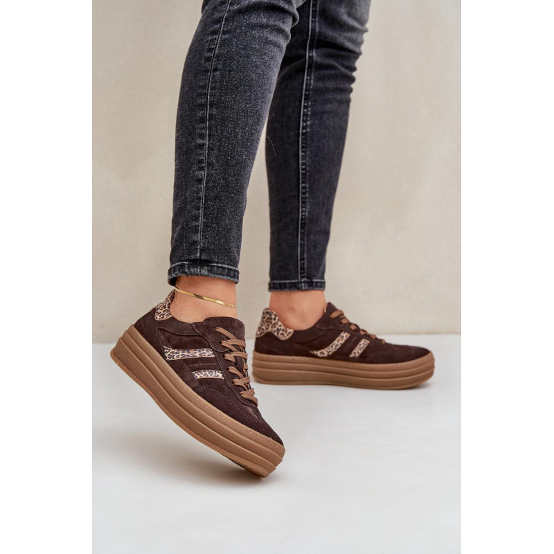 Zazoo N1176 Semišové Sneakers Na Platforme Leopard Čokoládové - Odtiene hnedej a béžovej