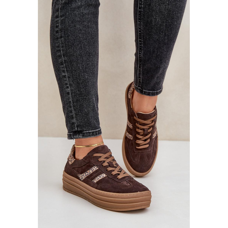 Zazoo N1176 Semišové Sneakers Na Platforme Leopard Čokoládové - Odtiene hnedej a béžovej