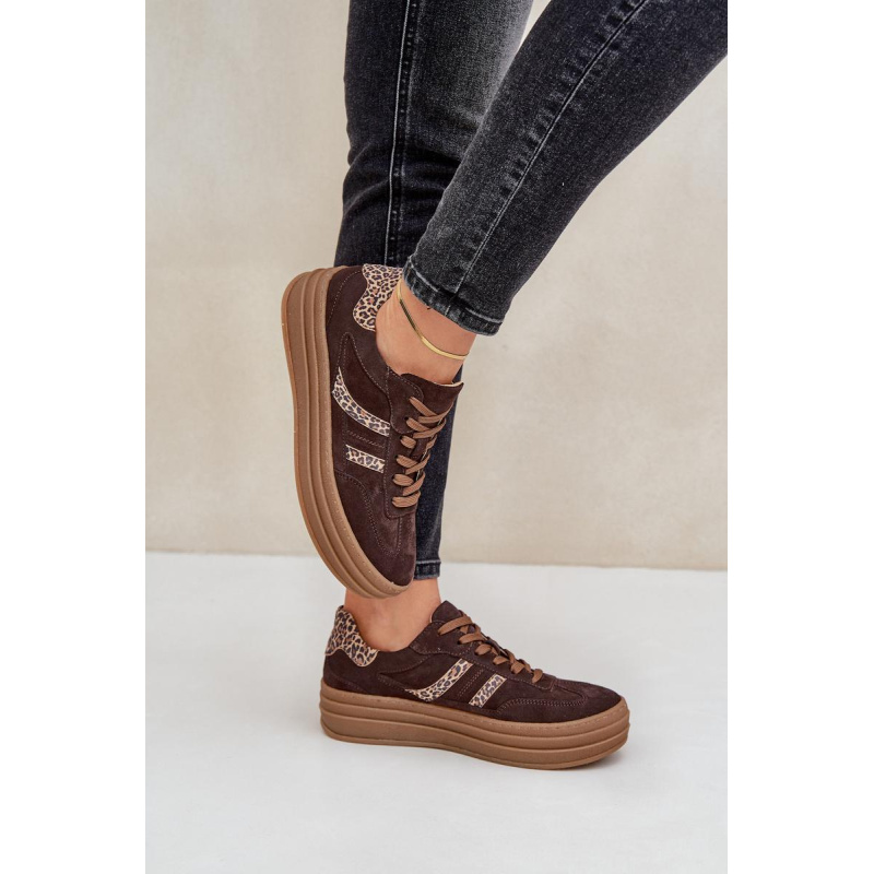 Zazoo N1176 Semišové Sneakers Na Platforme Leopard Čokoládové - Odtiene hnedej a béžovej