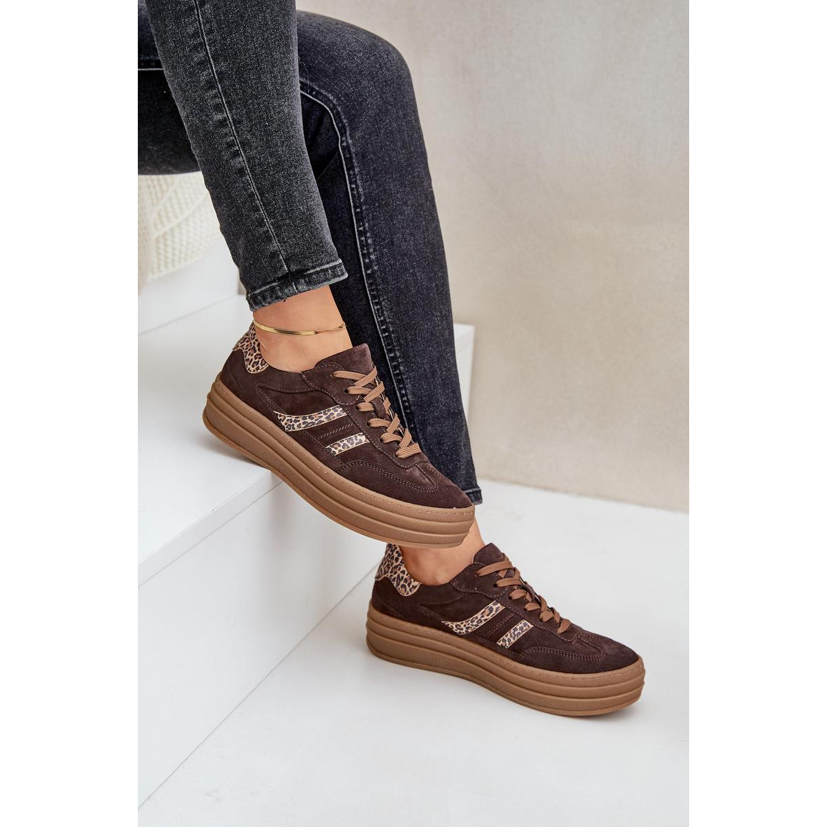 Zazoo N1176 Semišové Sneakers Na Platforme Leopard Čokoládové - Odtiene hnedej a béžovej