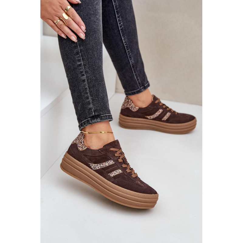 Zazoo N1176 Semišové Sneakers Na Platforme Leopard Čokoládové - Odtiene hnedej a béžovej