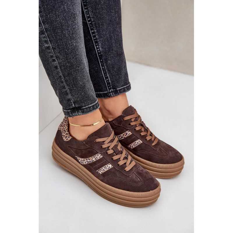 Zazoo N1176 Semišové Sneakers Na Platforme Leopard Čokoládové - Odtiene hnedej a béžovej