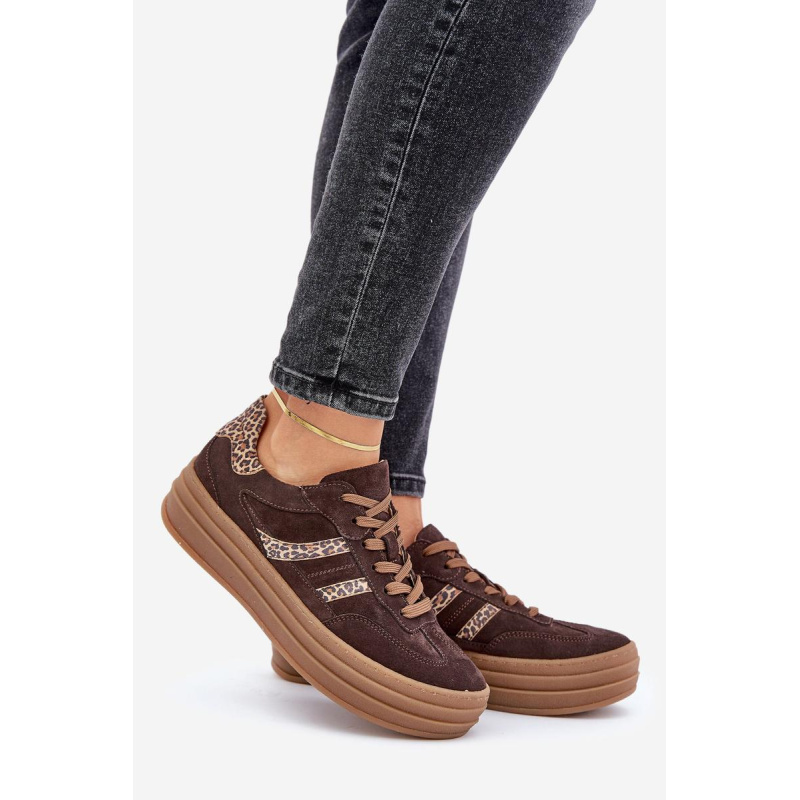 Zazoo N1176 Semišové Sneakers Na Platforme Leopard Čokoládové - Odtiene hnedej a béžovej